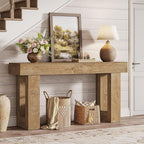 Tribesigns 63" Farmhouse Console Table, Natural Wooden Sofa Table Rectangular Accent Console for Entryway, Hallway & Living Room (Natural)