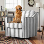 Pia Ricco 360° Swivel Accent Chair, Oversized Modern Striped Fabric Armchair with Removable Cover for Living Room and Reception