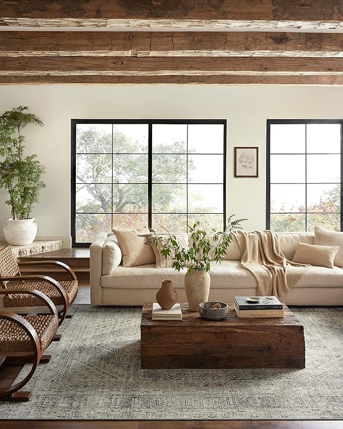 Loloi Magnolia Home by Joanna Gaines Sinclair Collection SIN-04 Natural/Sage 2'-3" x 3'-9", .25" Pile Height, Machine Washable, Accent Rug