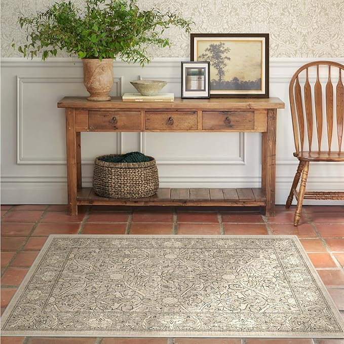 RUGGABLE x Morris & Co Washable Area Rug – Montreal Natural Stone 3x5, Stain-Resistant, Non-Slip – Small Machine Washable Rugs for Living Room, Bedroom, Hallway, Entryway & Office–with Standard Pad