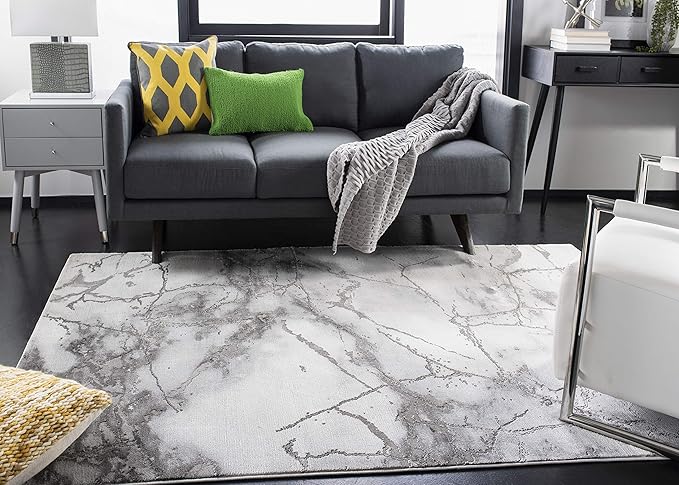 SAFAVIEH Craft Collection Area Rug - 5'3" Square, Grey & Silver, Modern Abstract Design, Non-Shedding & Easy Care, Ideal for High Traffic Areas in Living Room, Bedroom (CFT877G)