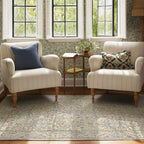 RUGGABLE x Morris & Co Washable Area Rug – Montreal Natural Blue 5x7, Stain-Resistant, Non-Slip – Medium Machine Washable Rugs for Living Room, Bedroom, Hallway, Entryway & Office–with Standard Pad