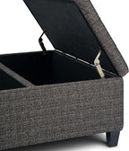 SIMPLIHOME Harrison 36 inch Wide Transitional Square Coffee Table Storage Ottoman in Ebony Tweed Look Fabric, Assembled, For the Living Room and Bedroom