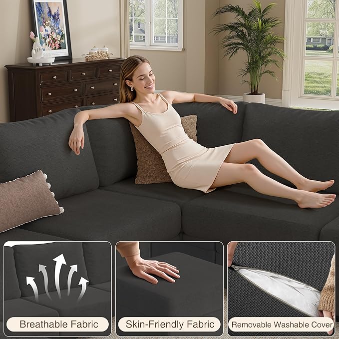 Modular Sectional Sofa Couches, Large Convertible Modular Couches With Storage, 7-Seater Sectional Sofa For Living Room, U Shaped Sectional Couch Sleeper Sofa With Chaise (DarkGrey, 7 Seats)