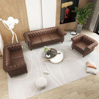 2 Piece Living Room Furniture Set, Faux Leather Loveseat and Chair Set, Mid Century Modern Upholstered Sofa Couch with Cushions, Vintage Comfy Tufted Chesterfield Couches for Bedroom, Office (Brown)