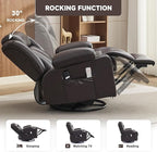 Power Swivel Rocker Recliner Chair with Heat and Massage, USB and Type-C Charging Port, Electric Glider Rocking Chairs, Oversized Recliner Chairs for Adults(Leather, Dark Brown)