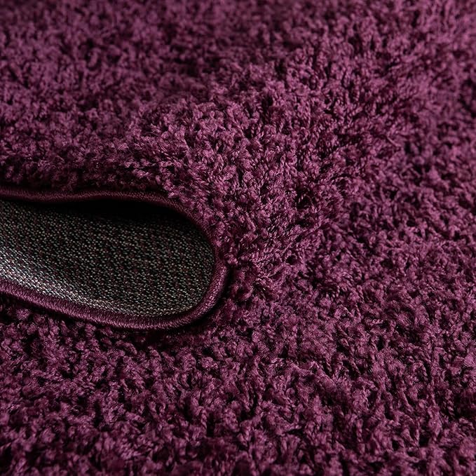 Unique Loom Solid Shag Collection Area Rug (3' 3" Round, Eggplant Purple)