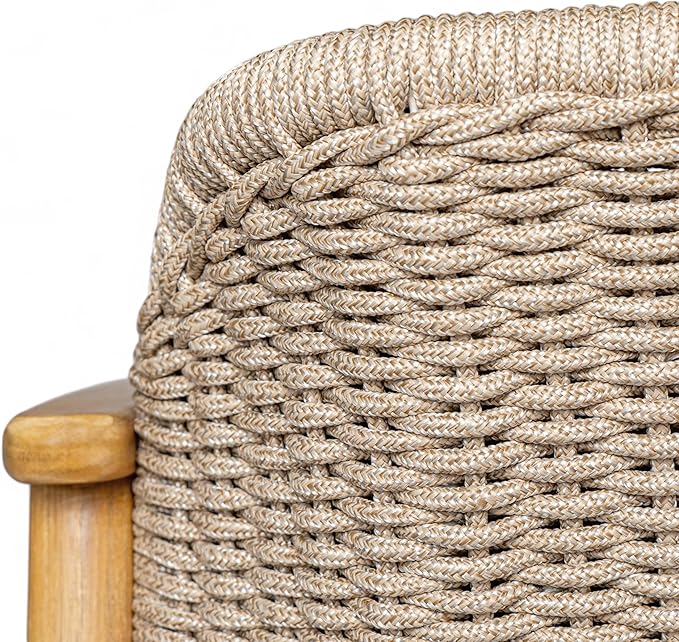 Christopher Knight Home Octavia Outdoor Club Chairs Set of 2, Acacia Wood Accent Chair with Cushion, Woven Rope Backrest Armchair, Solid Wood Frame Chair, Patio Chair for Porch Backyard, Beige+Teak