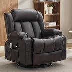 Power Swivel Rocker Recliner Chair with Heat and Massage, USB and Type-C Charging Port, Electric Glider Rocking Chairs, Oversized Recliner Chairs for Adults(Leather, Dark Brown)