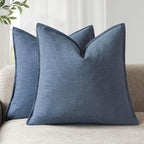 Foindtower Pack of 2, Decorative Linen Soild Throw Pillow Covers Soft Accent Euro Cushion Case Farmhouse Neutral Pillowcase for Chair Couch Sofa Bedroom Living Room Home Decor 18 x 18 Inch Dark Blue