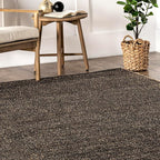 nuLOOM 2'6" x 10' Elfriede Jute & Cotton Hand Woven Area Rug, Elfriede Charcoal, Solid Rustic Farmhouse Style, Weaved Design, Natural Fiber, for Bedroom, Living Room, Hallway, Office, Entryway