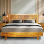 Acacia Harmony King Platform Bed Frame – Solid Rubber Wood, Caramel Finish, Mid-Century Modern Design, Unique Circular Wood Grain, 800lbs Capacity, No Box Spring Needed, Easy Assembly