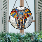 Stained Glass Window Hanging, Colorful Elephant Sun Catcher for Door Home Decor Animal Suncatcher Christmas Mother's Day Birthday Gifts for Women Men Mom and Nana 9.8 in