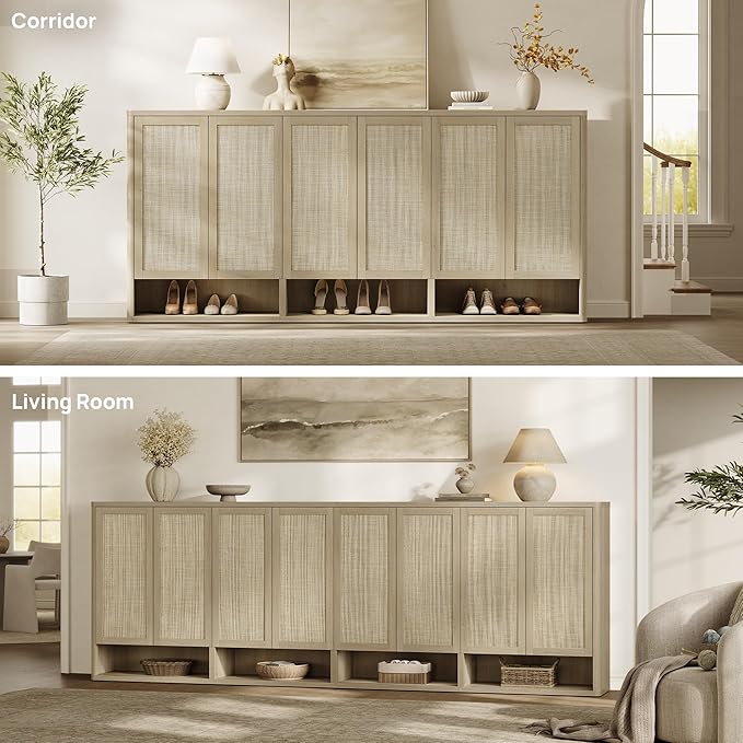 SICOTAS Rattan Shoe Storage Cabinet - Modular Shoe Cabinets with Door Tall Large Shoe Cabinet Storage for Entryway - 31.2" Wide Modular Cabinet for Hallway, Living Room