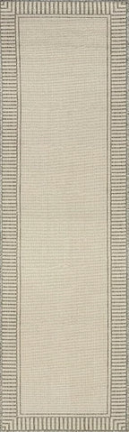 nuLOOM 2' x 8' Outdoor Area Rug, Casual Design with Striped Border, Stain Resistant, Highly Durable, for Patio, Balcony, Bedroom, Living Room, Dining Room, Bathroom, Light Grey
