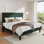 Allewie King Size Upholstered Bed Frame with Vertical Channel Tufted Headboard, Soft Corduroy Fabric Platform Bed, Strong Wooden Slats Support, Easy Assembly, No Box Spring Needed, Dark Green