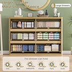 Fluted Dresser with 6 Drawers for Bedroom, 48" Wide Wooden Chest of Drawers with Natural Curved Profile Design, Modern Dresser TV Stand, Wood Closet Clothes Storage Organizer
