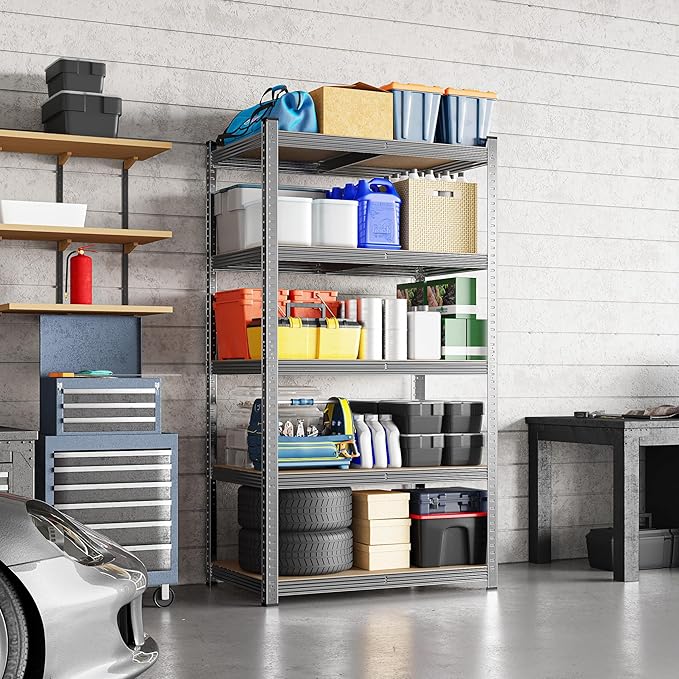 Yaheetech Standing Shelf Units, 5 Tier Storage Shelf, Heavy Duty Shelving, Adjustable Garage Shelves, Utility Rack Shelf Unit, Basement Warehouse Shed, 35.5″L × 16″W × 71" H - Dark Gray