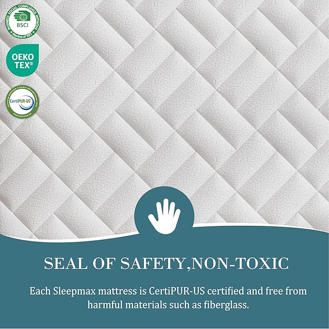Sleepmax Queen Mattress 14 Inch - Deep Sleep Hybrid Mattress Pain Relief - Bed in a Box Extra Lumbar & Hip Support - Fiberglass-Free, CertiPUR-US Certified, 720-Night Trial