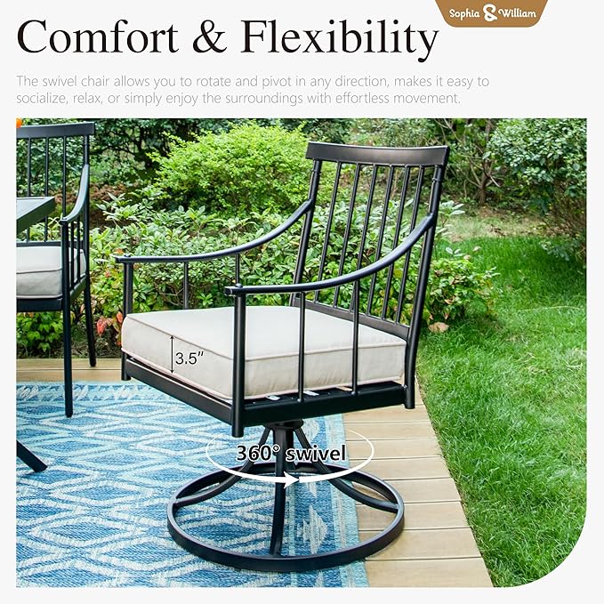 Sophia & William Swivel Patio Chairs Set of 4, Metal Rocker Rocking Outdoor Dining Chairs with Seat Cushions, Patio Bistro Steel Furniture Chairs with Armrest for Outside Yard, 4 Pack