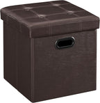 SONGMICS MAZIE Collection - 15 Inches Ottoman with Storage, Footstool, Storage Ottoman with Metal Grommet Handles, Load 660 lb, for Dorm, Living Room, Bedroom, Synthetic Leather, Brown ULSF30Z