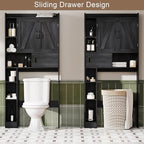 ChooChoo Over The Toilet Storage Cabinet, Farmhouse Bathroom Storage Cabinet with Sliding Door, Over Toilet Storage with Adjustable Shelves, Space-Saving, Black