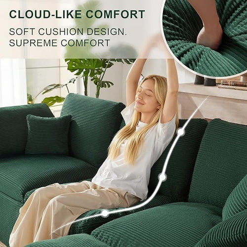 112" Cloud Sectional Couch, Boneless Couches for Living Room, U Shaped Couch with Convertible Ottoman, Modular Sectional Sofa with Deep Seat, Comfy Soft Cushions, No Assembly, Green