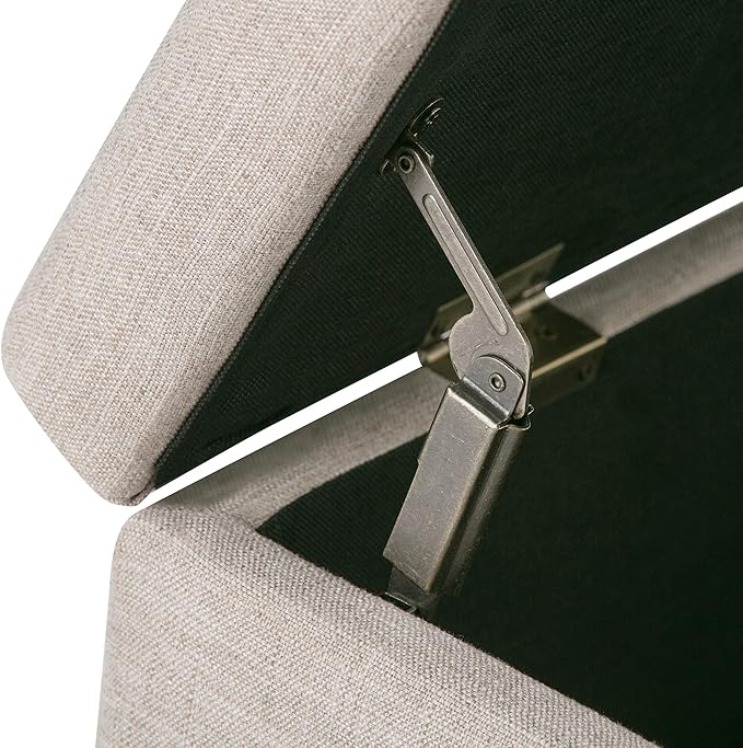 SIMPLIHOME Kingsley 48 inch Wide Transitional Rectangle Large Storage Ottoman in Natural Linen Look Fabric, Assembled, For the Living Room, Entryway and Family Room