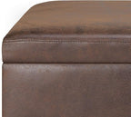 SIMPLIHOME Owen 36 inch Wide Mid Century Modern Small Rectangular Storage Ottoman in Distressed Chestnut Brown Vegan Faux Leather, Assembled, For the Living Room, Entryway and Family Room