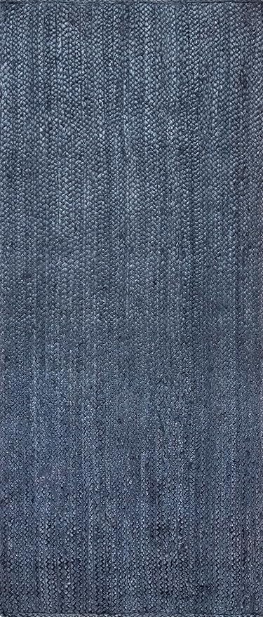nuLOOM 2x8 Rigo Jute Hand Woven Area Rug, Navy, Solid Farmhouse Design, Natural Fiber, For Bedroom, Living Room, Dining Room, Hallway, Office, Kitchen, Entryway
