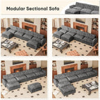 Furniwell Modular Sectional Sofa with Moveable Ottoman, Oversized 3-Seater Couch with Supportive Backrest, Chenille Convertible Sofa Couches for Living Room/Apartment (Grey, U Shaped)