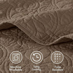 Madison Park Quebec Reversible Damask Design, Double Sided Quilting All Season, Lightweight Coverlet Bedspread Bedding Set, Matching-Shams, King(120"x118"), Mocha