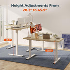 L-Shaped Standing Desk, 63 x 55 Inches Height Adjustable Desk, Sit and Stand up for Work Office Home, Ergonomic Rising Computer Table for Home Office with Splice Board, Maple