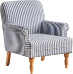 HUIMO Linen Fabric Accent Chair, Mid-Century Modern Armchair with Solid Wood Legs, Single Sofa Chair,Upholstered Reading Club Chair (1, Dark Blue and White Stripe)