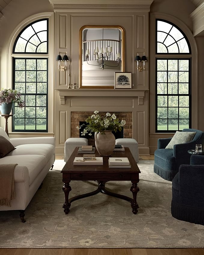 Loloi Chris Loves Julia Dorothea Collection DRT-01 Stone/Multi 9'-3" x 13' Area Rug Wool Neutral Floral Living Room Bedroom Carpet