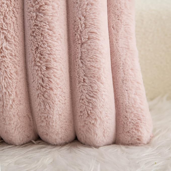 Neelvin Pink Faux Fur Cozy Soft Striped Decorative Throw Pillow Covers 26x26 inch Set of 2,Velvet Pillowcase Cushion Case for Sofa Couch