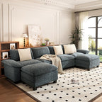 PHI VILLA Cloud Modular Couch Sets, 157.5" Sectional Sofa with U-Shaped Chaise, 6-Seater Couches with Movable Ottomans for Living Room, Chenille Fabric, Dark Cyan