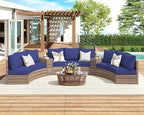 Patio Furniture Sets, 6 Piece Half-Moon Sectional Round Sofa Set, Outdoor Patio Furniture with Cushions for Beach, Pool, Balcony, Blue