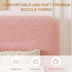 Full Size Cloud Bed Frame, Upholstered Boucle Platform Bed with Adjustable Headboard, Anti-Collision Soft Rounded Corners, Noise Free, Easy Assembly, Pink