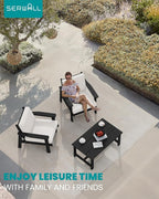 SERWALL HDPE Outdoor Couch, Black Frame and Khaki Cushion