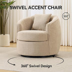 Swivel Accent Chair Set, Modern Upholstered Boucle Barrel Arm Chairs with Pillow for Living Room, 360 Degree Round Swivel Sherpa Armchair with Round Base for Bedroom Club (2, Light Brown)