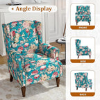 Wingback Accent Chairs Set of 2, High Back Upholstered Armchair, Floral Fabric Wingback Arms Chairs with Retro Solid Wood Legs, Single Sofa Reading Chair for Bedroom Living Room, Peacock Blue