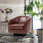 Lumibee Swivel Accent Chairs Set of 2, Faux Leather Swivel Barrel Chairs for Living Room, Modern Comfy Upholstered Round Armchairs Single Sofa Chairs for Bedroom, Club-Red Brown