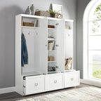 Crosley Furniture Harper 3-Piece Hall Tree and Storage Cabinet Set with Entryway Bench and Hooks for Hanging, White