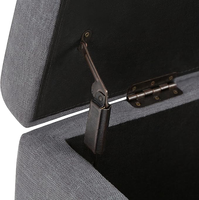 SIMPLIHOME Hamilton 48 inch Wide Transitional Rectangle Storage Ottoman in Slate Grey Linen Look Fabric, Assembled, For the Living Room, Entryway and Family Room