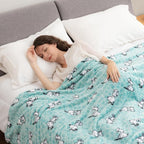 Berkshire Blanket Peanuts® VelvetLoft® Cute Character Snoopy Plush Blanket,Snoopy Springtime Floral Dance Large Blue,Full/Queen 90 in x 90 in (Official Peanuts® Product)