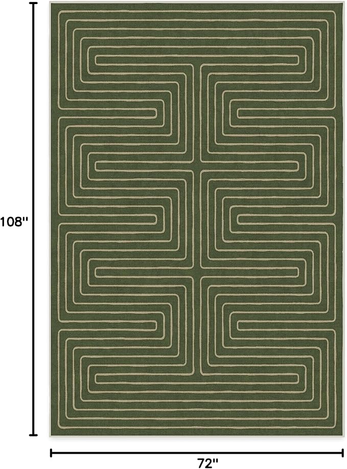 RUGGABLE x Jonathan Adler Machine Washable Modern Area Rug – Labyrinth Fern Green 6x9, Stain-Resistant, Non-Slip – Medium Rugs for Living Room, Bedroom, Hallway, Entryway & Office–with Cushioned Pad