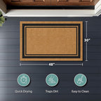 Barnyard Designs Natural Coco Coir Heavy Duty Backing Doormat - Large Cute Non-Slip Front Door Welcome Mat for Outside Entrance or Porch Entry, Brown (30x48, Border)