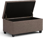 SIMPLIHOME Sienna 33 inch Wide Transitional Rectangle Storage Ottoman Bench in Fawn Brown Linen Look Fabric, Assembled, For the Living Room, Entryway and Family Room