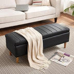 VECELO 44.5" Storage Ottoman Bench, End of Bed Bench with 2 Machined Gas Spring Lid Supports, PU Leather Upholstery & Solid Wood Legs for Living Room, Bedroom, Entryway, Modern Black